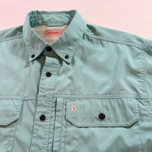 Coleman Fishing Shirt Men Medium Blue Short Sleeve Ripstop Vented Outdoor Hiking